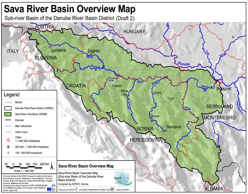 Map of Sava River Basin Mapa basena Save